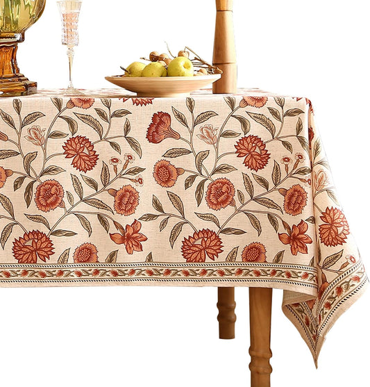ISAENNE Designer French Square Tablecloth,Linen Orange Floral Pattern Indoor Table Cloth,Wrinkle Resistant Decor Table Cloth for Dining Thanksgiving Kitchen Party,67"*67"-Alvarado D