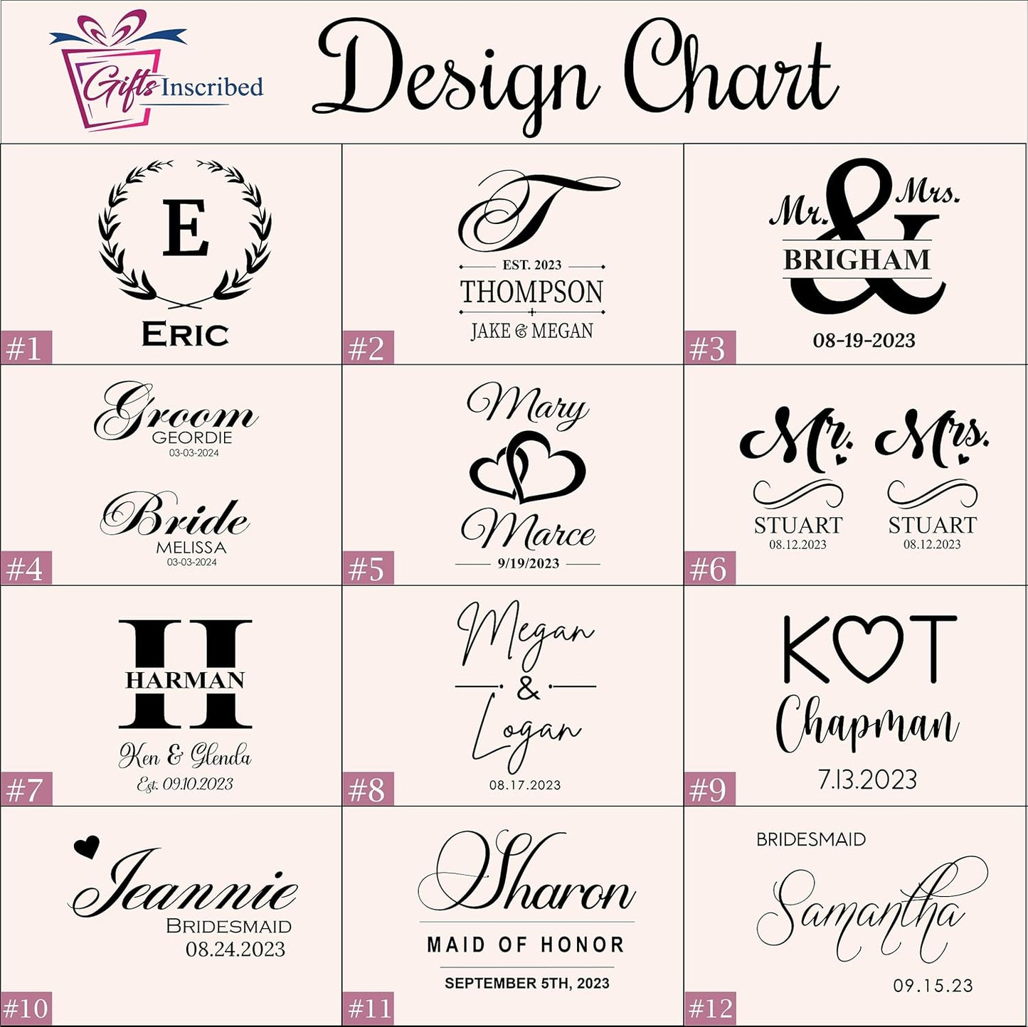 Gifts Inscribed Personalized Champagne Glasses Set of 2 – Custom Stemless Flutes – Laser Engraved Wedding, Anniversary, Engagement, or Bridal Party Gift