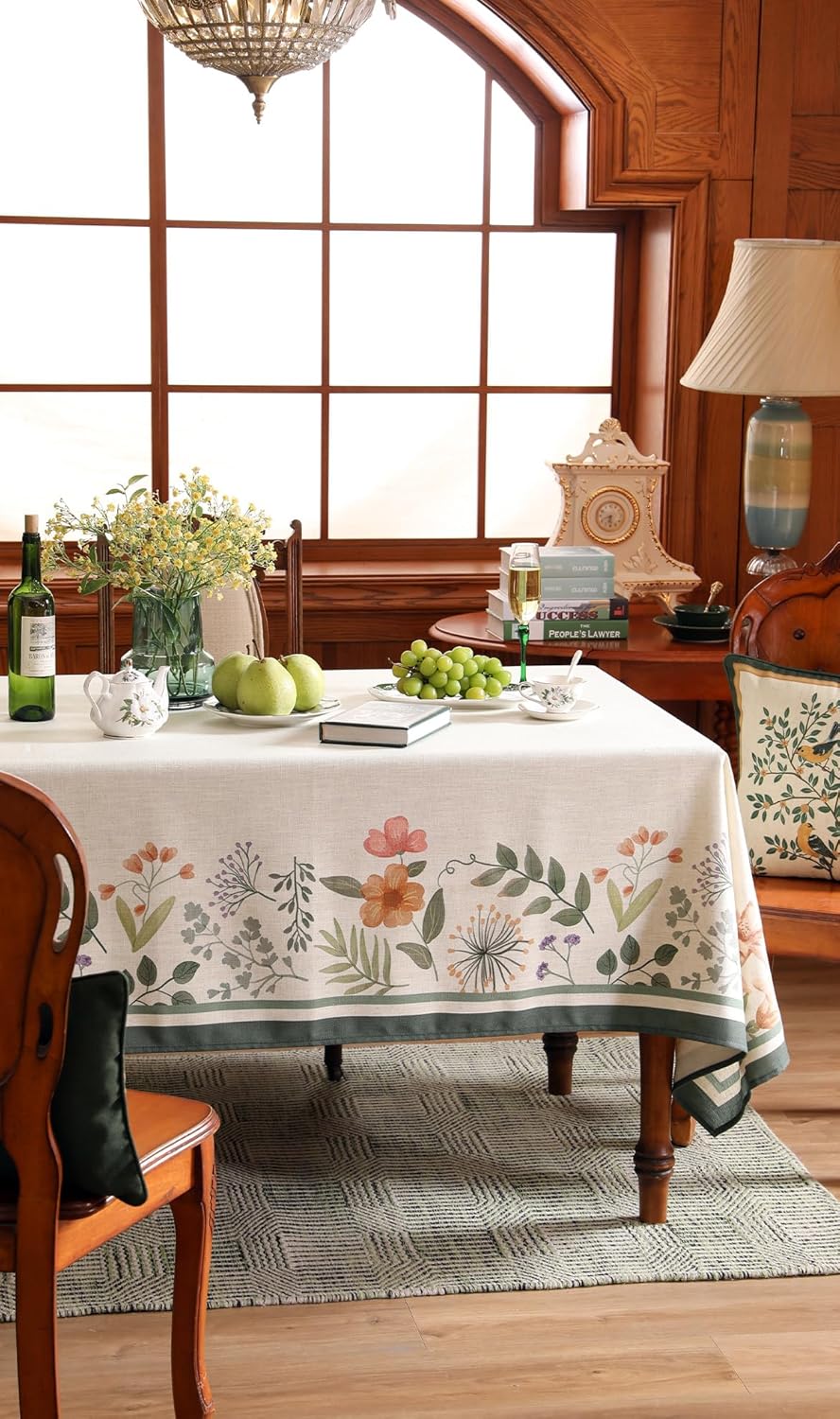 Beige Linen Rectangle Tablecloth,Vintage French Shabby Chic Floral Wrinkle Free Table Cloth,Decor Table Cover for Kitchen,Dining,Party,Home,Christmas,Thanksgiving,55"*79"-Manolya