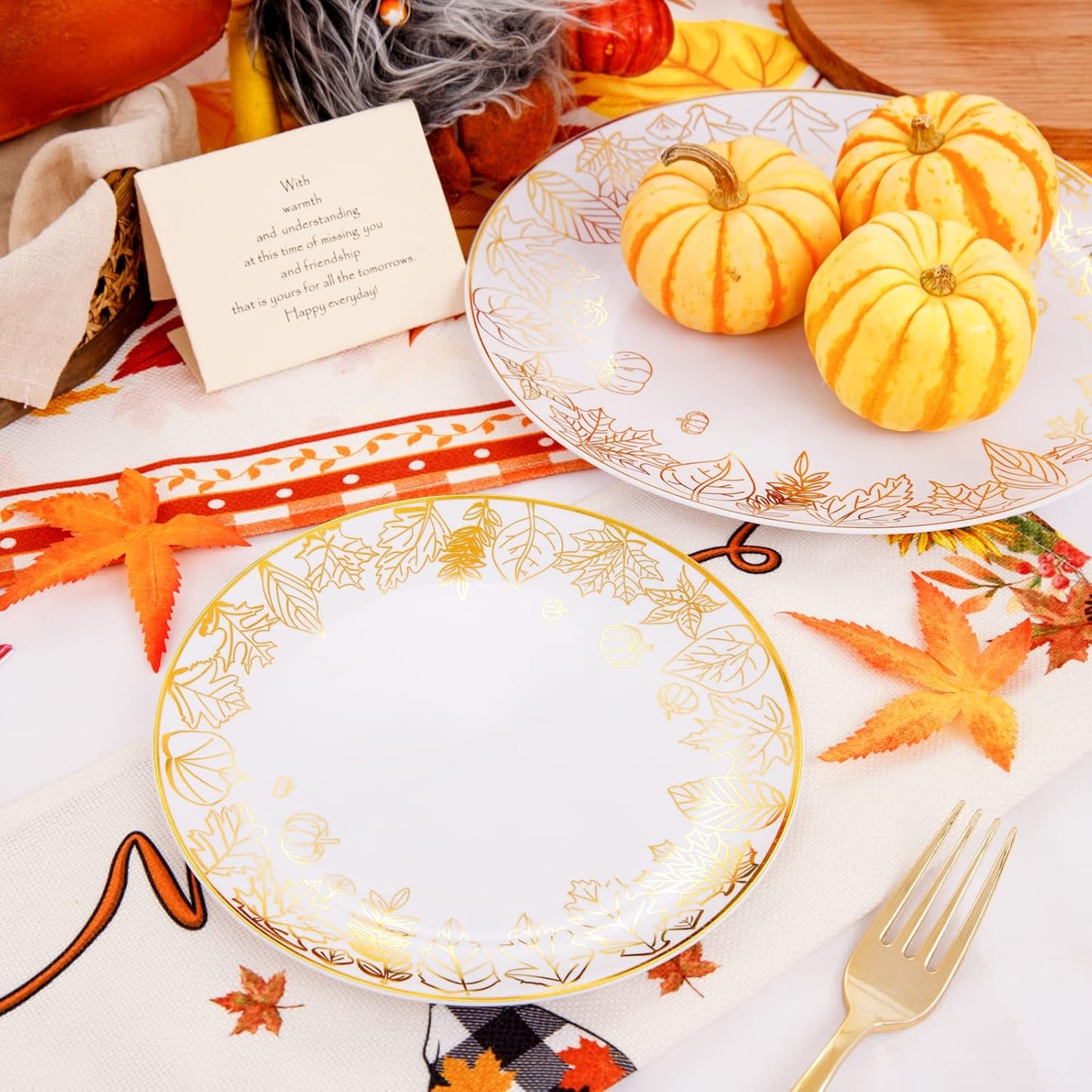 LIYH 60pcs Gold Plastic Plates,Plastic Thanksgiving Plates,30 Plastic Dinner Plates 10.25",30 Dessert Plates 7.5", Dessert Plates Prefect for Fall Tableware,Thanksgiving Decor