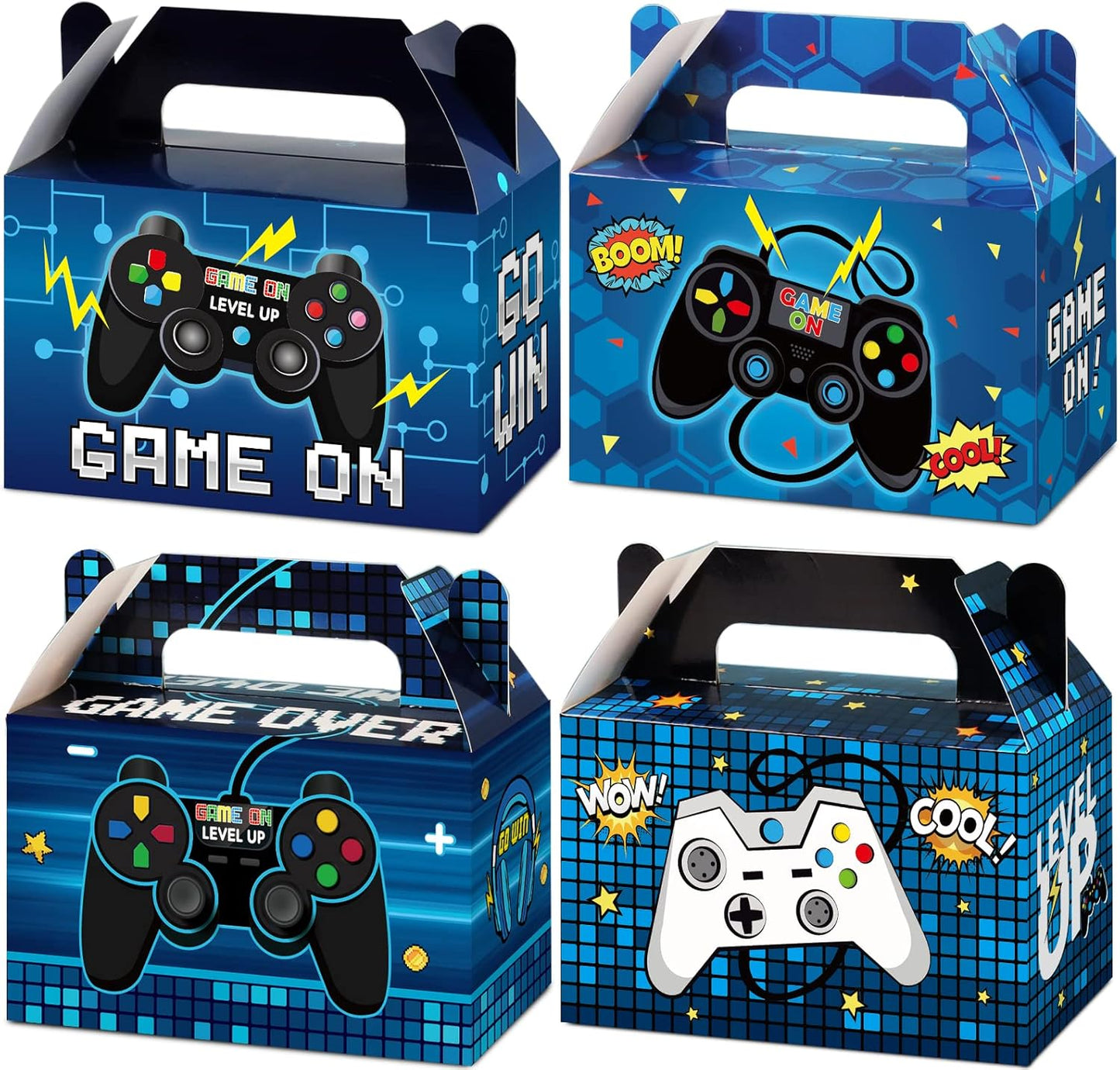 24 Pieces Video Game Party Boxes Gamer Party Favor Candy Goodies Treat Boxes Bags for Kids Boys Video Game On Gaming Birthday Party Decorations Supplies 6 x 3 x 3.5 Inches（Blue）