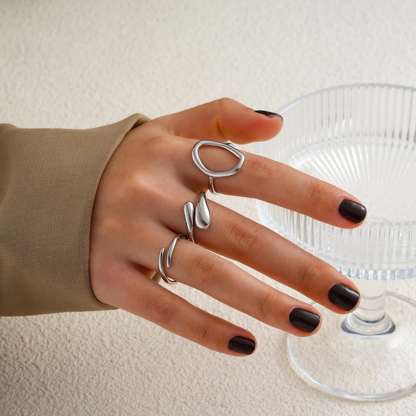 FAXHION 12PCS Gold Stackable Rings Set for Women, 18K Gold Plated Open Stacking Knuckle Ring, Adjustable Chunky Signet Band Statement Ring for Gift