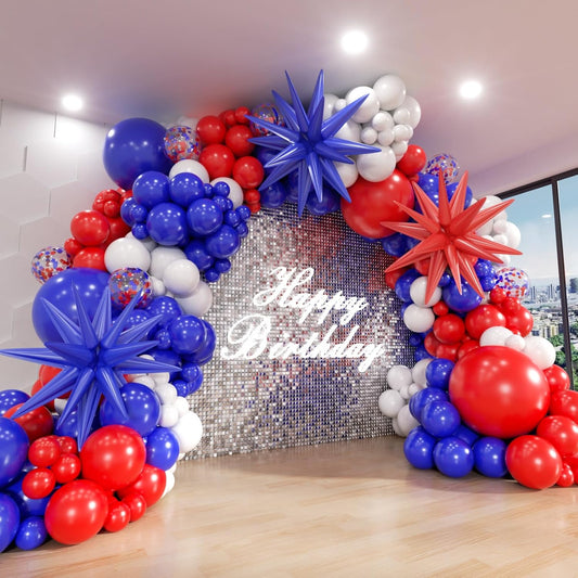 Red White and Blue Balloon Arch Kit, 140Pcs Explosion Star Red White Blue Balloon Garland kit Different Size Balloons for 4th of July Anniversary Birthday Independence Day Party Decorations