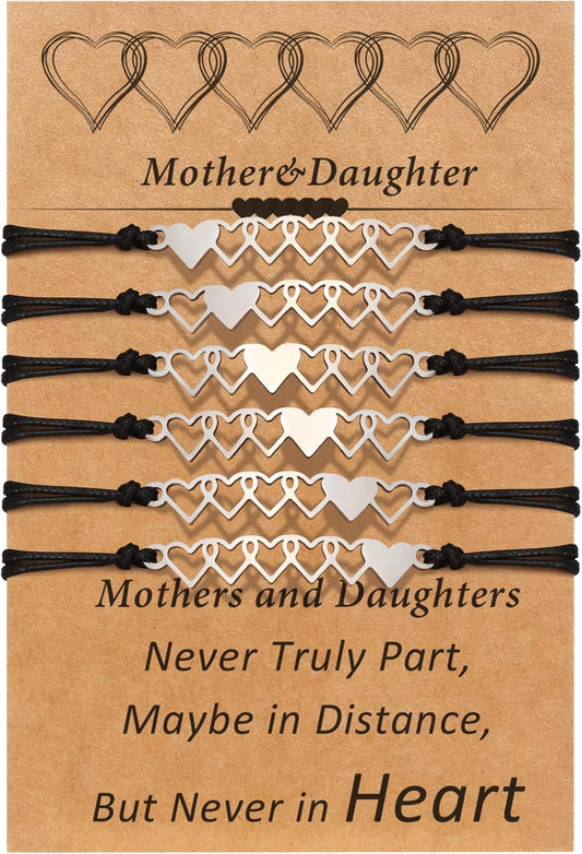 Desimtion Mother Daughter Bracelets Set for 2, 3, 4, 5, 6, Wish Matching Heart Bracelets for Mom and Daughter,Christmas Gifts for Mom Daughters