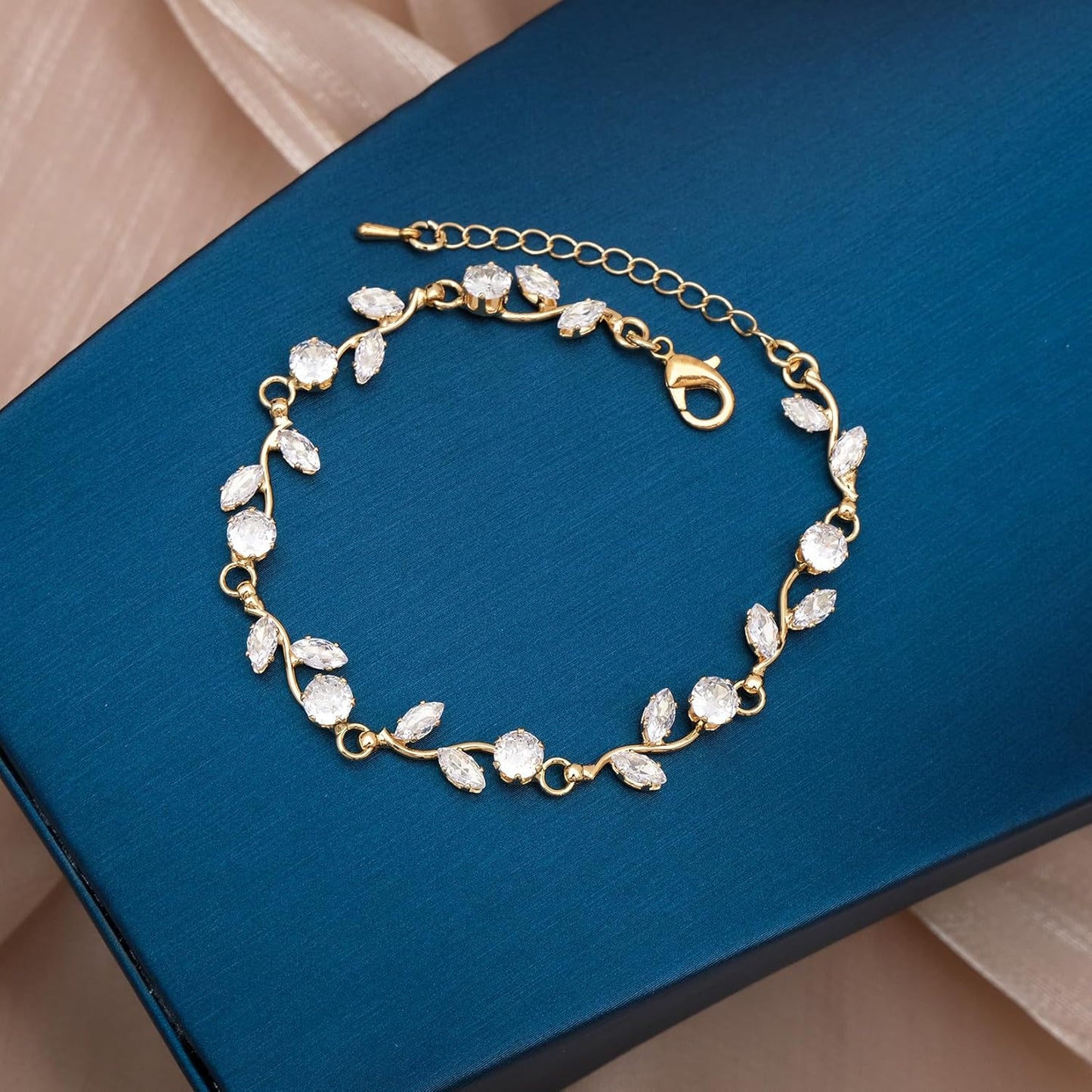 Elegant Bridal Jewelry Sets for Wedding Bride Leaf Shape Cubic Zirconia Necklace Earrings Bracelet Set Prom Costume Accessories