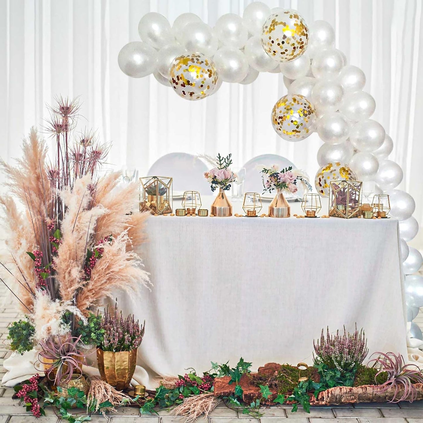 DIY Balloon Arch & Garland kit, 113Pcs White Party Balloons Decoration Set, Gold Confetti Balloons & White Latex Balloons for Baby Shower, Wedding, Birthday, Graduation, Anniversary Organic Party