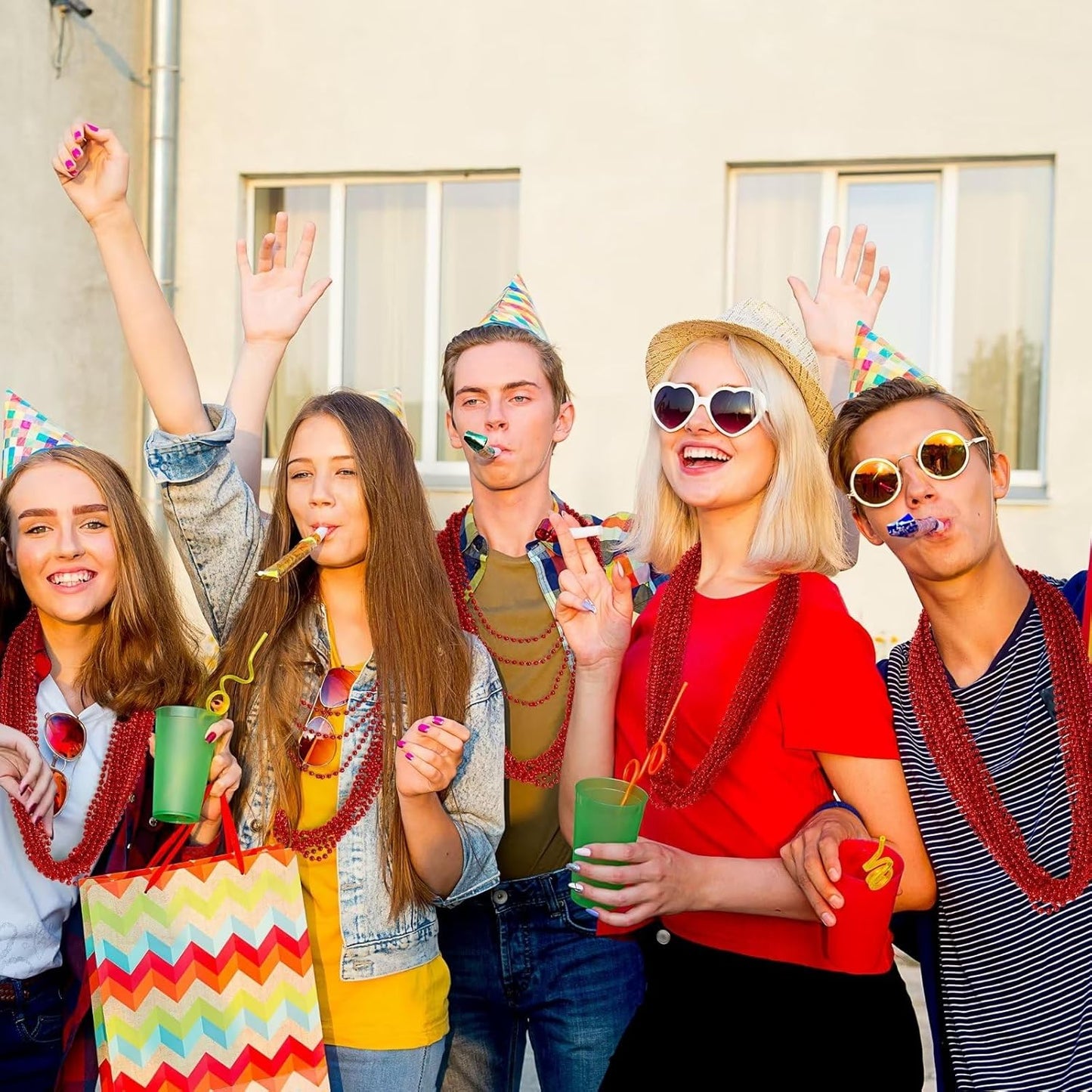 12PCS Bead Necklace, Red Christmas Beads Costumes Party Favors, 33" Beaded Necklace Festival Parade Throw Accessory Sets for Valentines Mardi Gras Christmas Celebrations Decorations