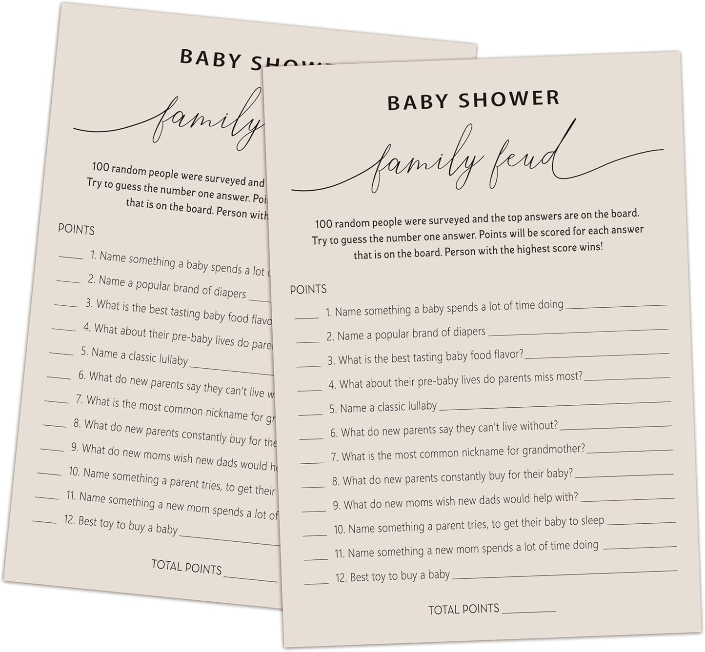 Baby Shower Family Feud Game - Pack of 30 Game Cards 1 Answer Key, Baby Shower Game for Boy & Girl, Gender Neutral Baby Shower Decorations, Baby Feud Game Supplies-07B-Light Brown