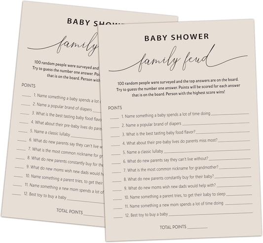 Baby Shower Family Feud Game - Pack of 30 Game Cards 1 Answer Key, Baby Shower Game for Boy & Girl, Gender Neutral Baby Shower Decorations, Baby Feud Game Supplies-07B-Light Brown