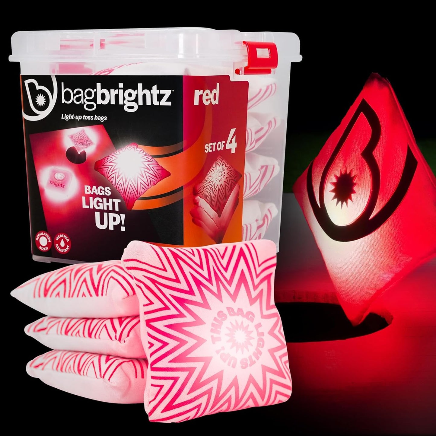 Brightz BagBrightz LED Cornhole Bags, 4-Pack - Cornhole Bean Bags That Light Up - Next Level Gameplay Experience! - 6+ Hours of Glow Time - Sold in Packs of 4 - Select Your Team Colors!