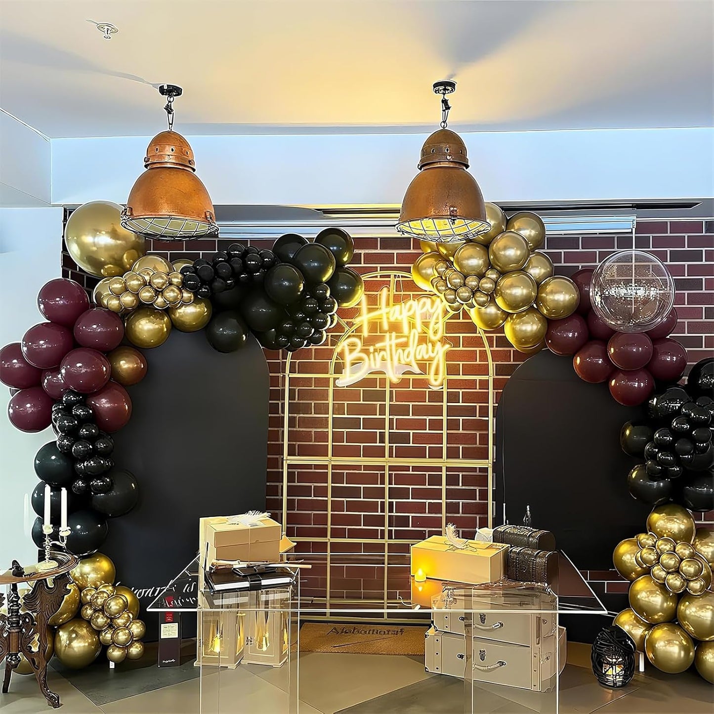Black Burgundy Gold Balloons 12 Inch Burgundy Maroon Red Black Metallic Gold Latex Confetti Balloon for Kids Graduation Birthday Baby Shower Party Decoration