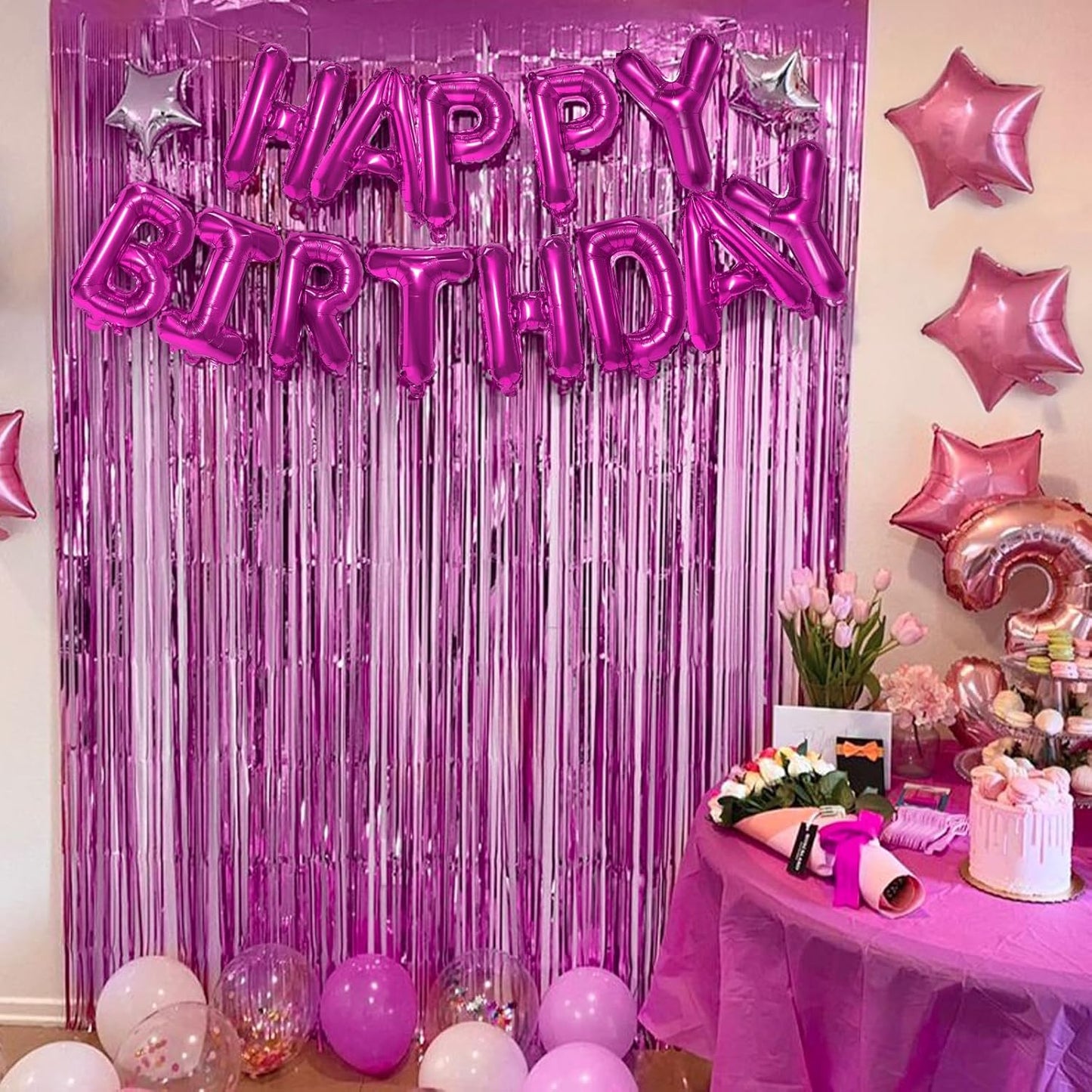 Hot Pink Happy Birthday Balloon Banner, 16 Inch Foil Mylar Happy Birthday Balloons Letters, Reusable Happy Birthday Sign, Hot Pink Birthday Decorations for Women and Girls