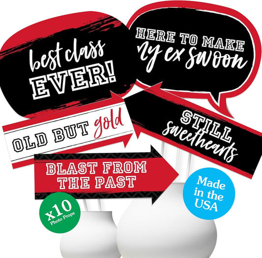 Big Dot of Happiness Funny Reunited Red - School Class Reunion Party Photo Booth Props Kit - 10 Piece