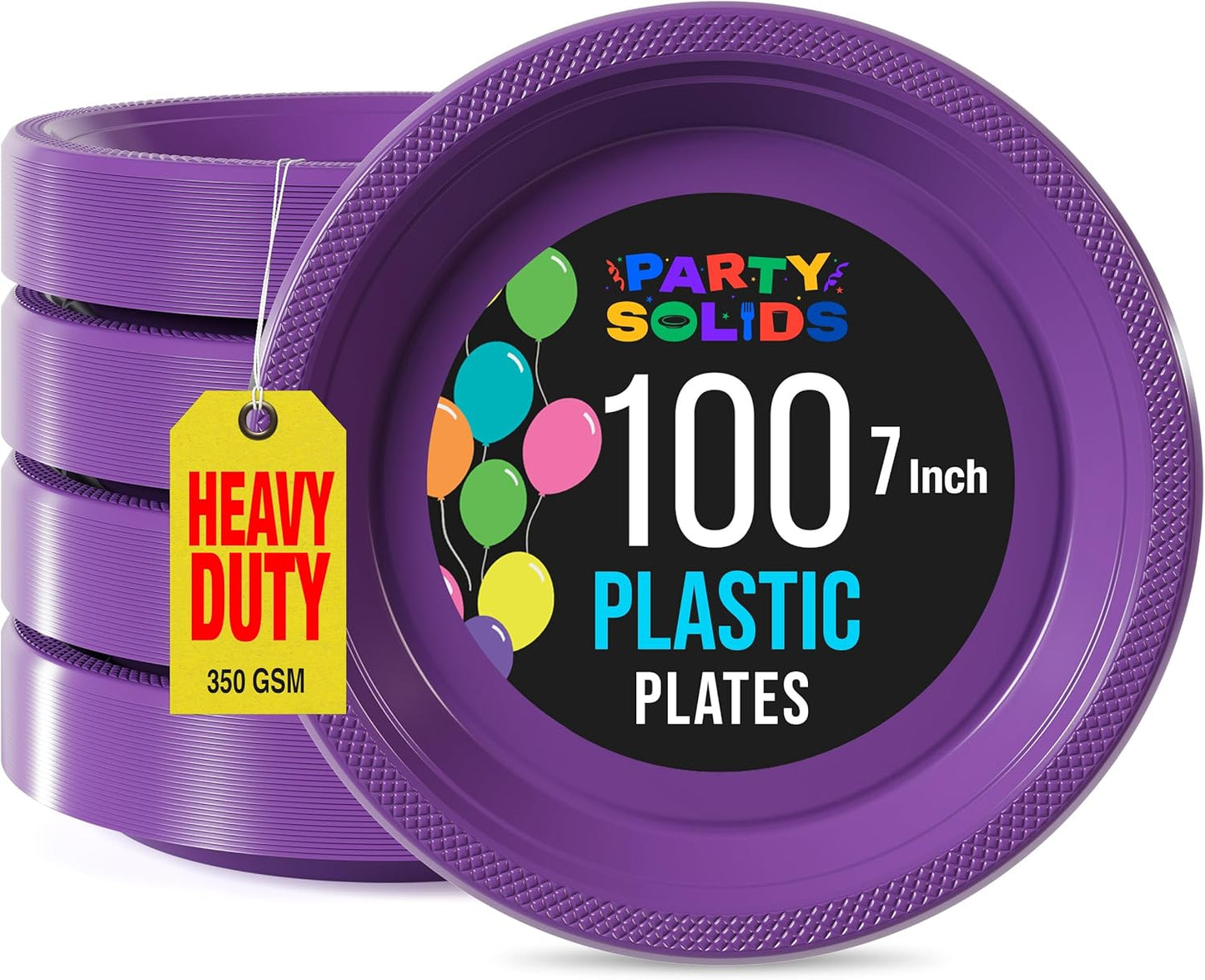 Exquisite Party Solids Purple Plastic Plates For Party 7" Purple Disposable Plates Heavy Duty 100 Pcs Plastic Dinnerware Sets Heavy Duty 350 GSM Disposable Dinnerware Set