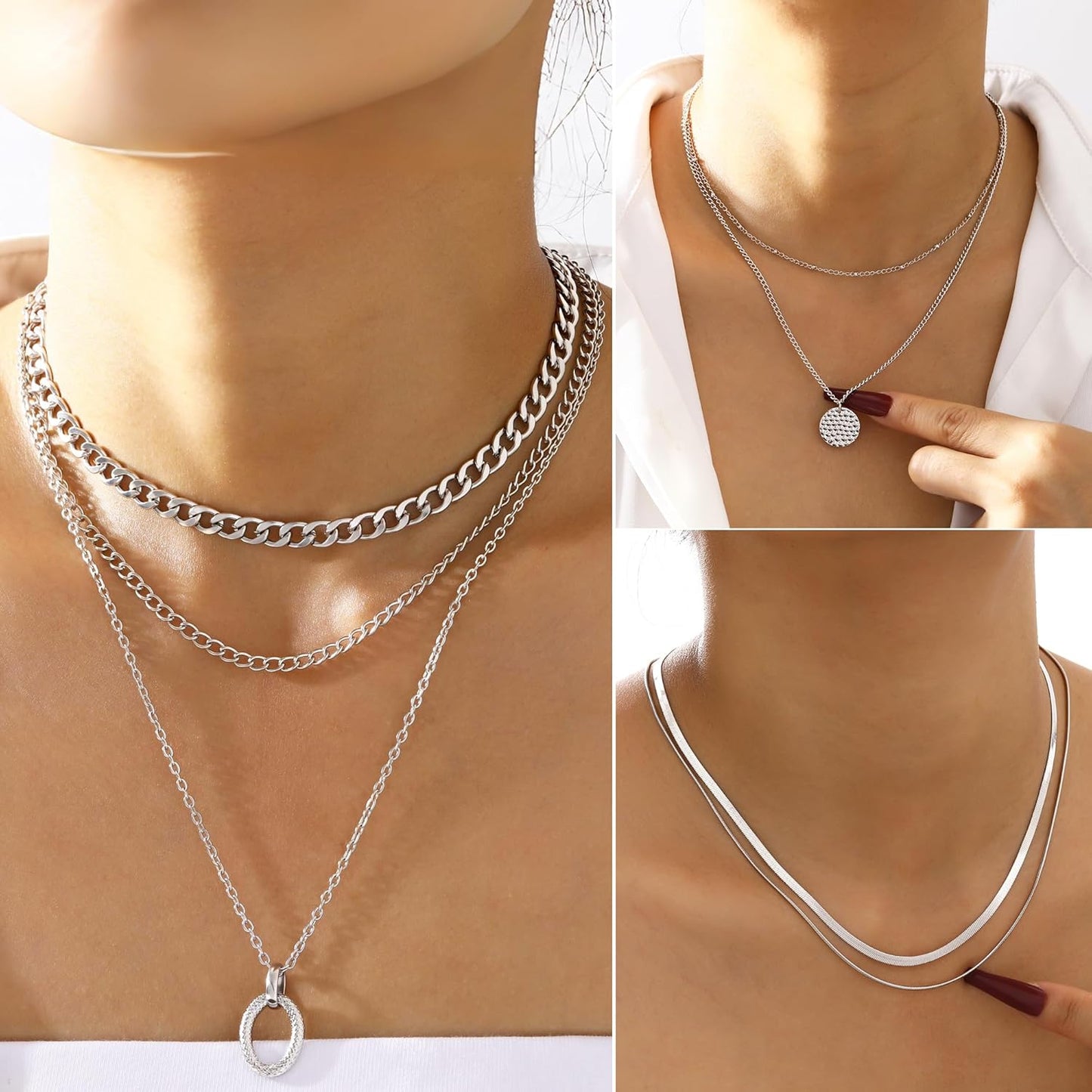 FAXHION 68 Pcs Gold Jewelry Set for Women with 7 Necklace, 17 Bracelet, 5 Hoop Earrings, 15 Stud Earrings, 24 Knuckle Rings for Women Jewelry Set for Women