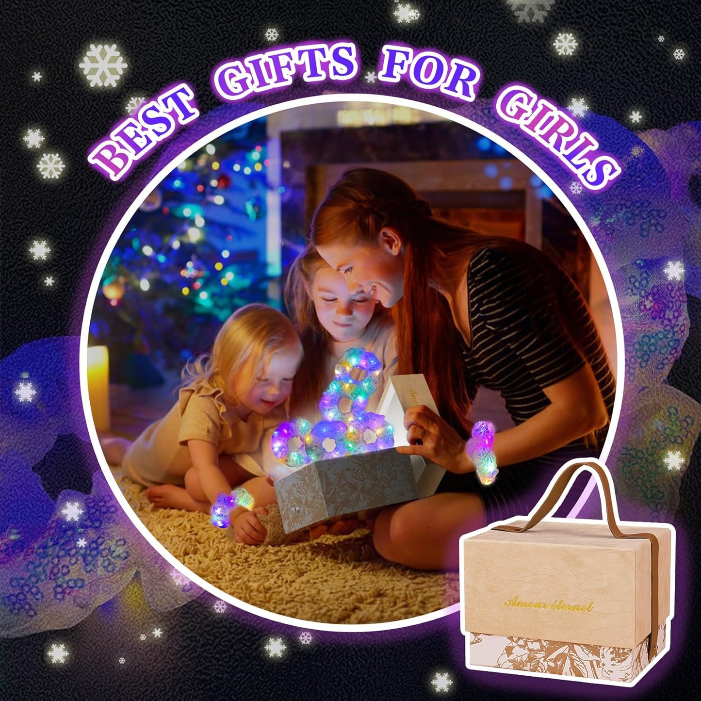 Light Up Scrunchies, Hair Accessories for Girls & Women with Gift Box, Christmas LED Hair Tie for Birthday, Glow in The Dark Party Favors - Gifts for Girls Daughter, Niece, Granddaughter