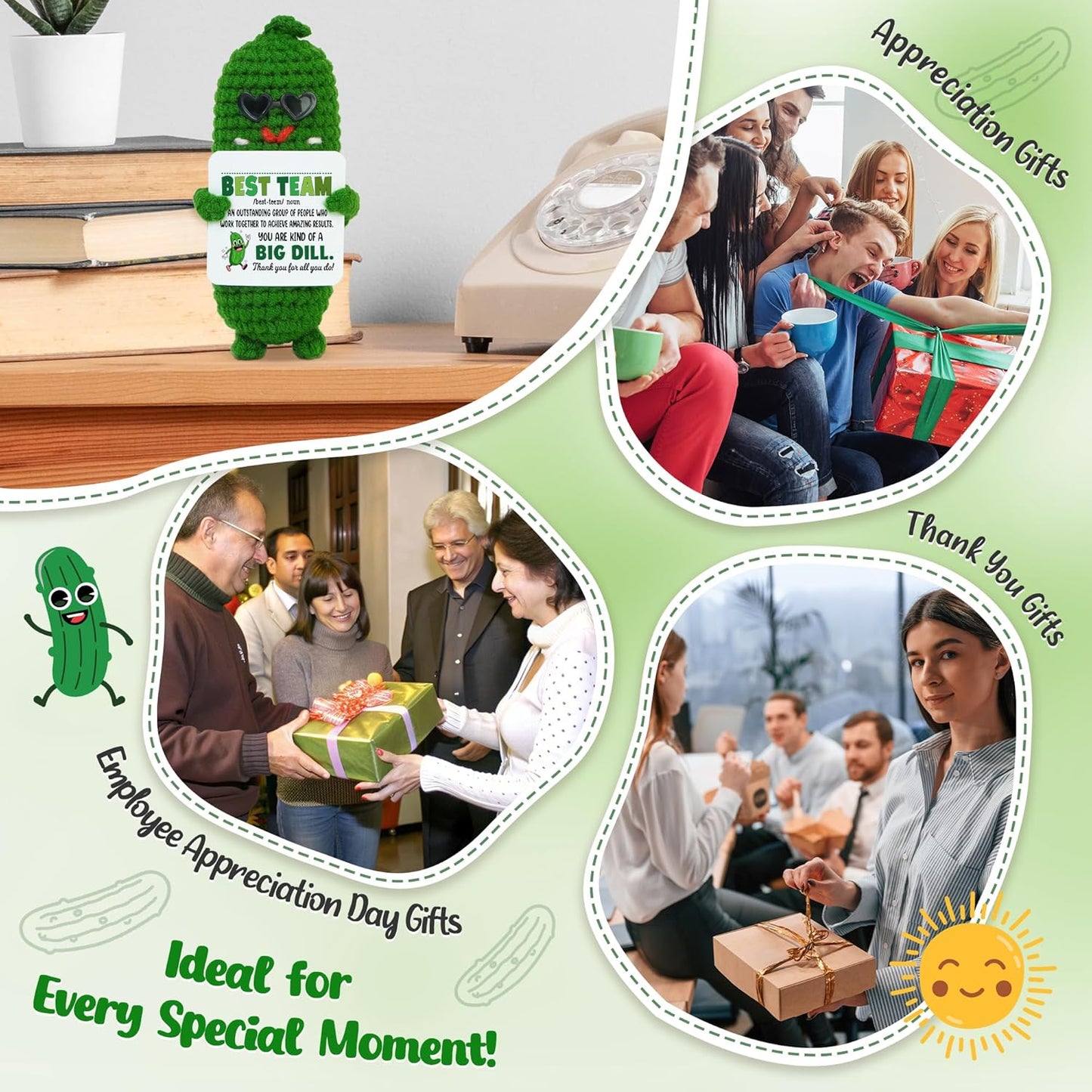 OASSIE Christmas Appreciation Gifts for Employee Coworkers - Positive Pickle Crochet with Card - Birthday Inspirational Thank You Team Gifts for Employees Boss Leader, Stocking Stuffers for Women Men