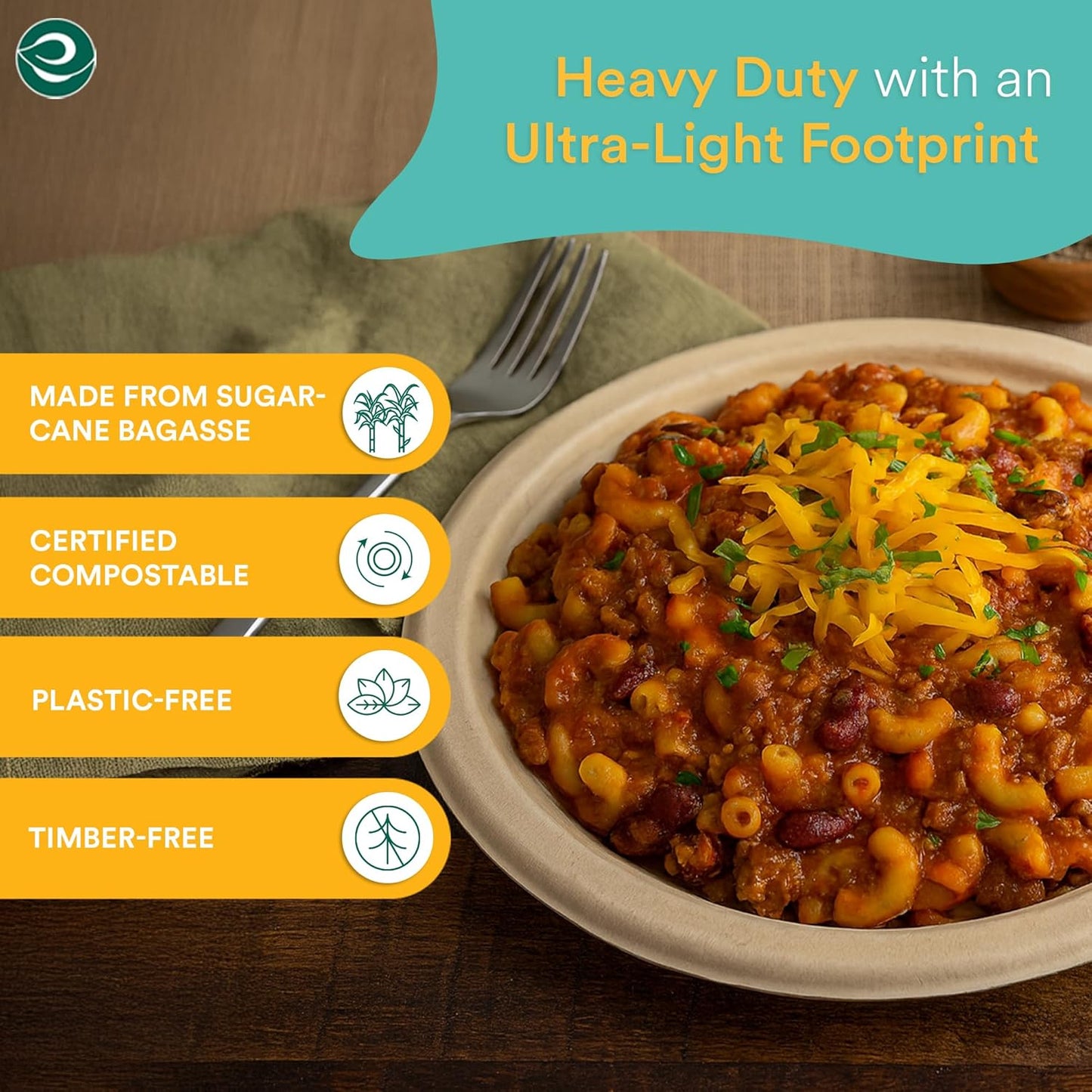 ECO SOUL 100% Compostable 9 Inch Paper Plates 200 [2x100 Pc] Disposable Party Plates I Heavy Duty Eco-Friendly Sturdy Dinner, Wedding, Event Plates I Biodegradable