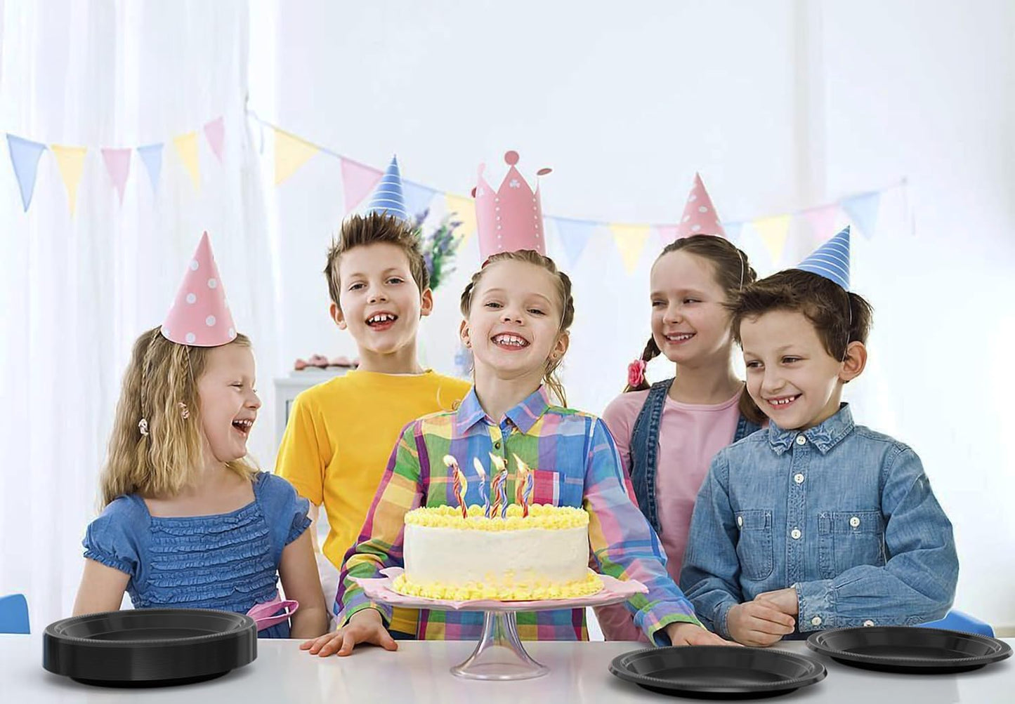 Exquisite Party Solids Black Plastic Plates For Party 10" Black Disposable Plates Heavy Duty 100 Pcs Plastic Dinnerware Sets Heavy Duty 350 GSM Disposable Dinnerware Set