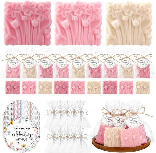 Demissle 20 Pcs Baby Shower Soap Favors Wildflowers Baby Shower in Bloom Flower Bath Soap Gift Set with White Greeting Card Handmade Gifts for Guests Decorations Supplies(Classic Color,Classic Style)