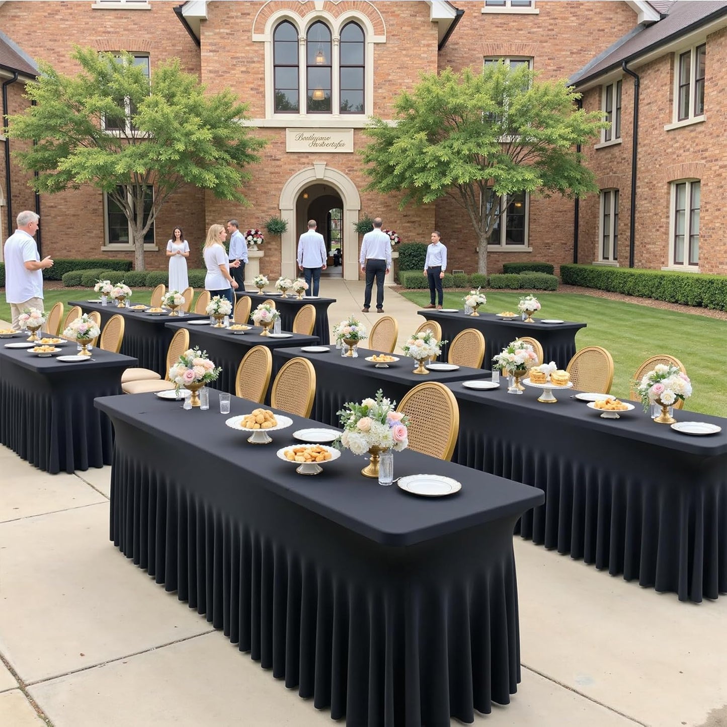 2 Pack Black Spandex Tablecloth 6ft with Ruffled Skirt,Wrinkle Free High Stretch Fitted Tablecloths for 6 Foot Rectangle Tables,Pleated Elastic Spandex Table Covers 6ft for Parties Wedding Banquet