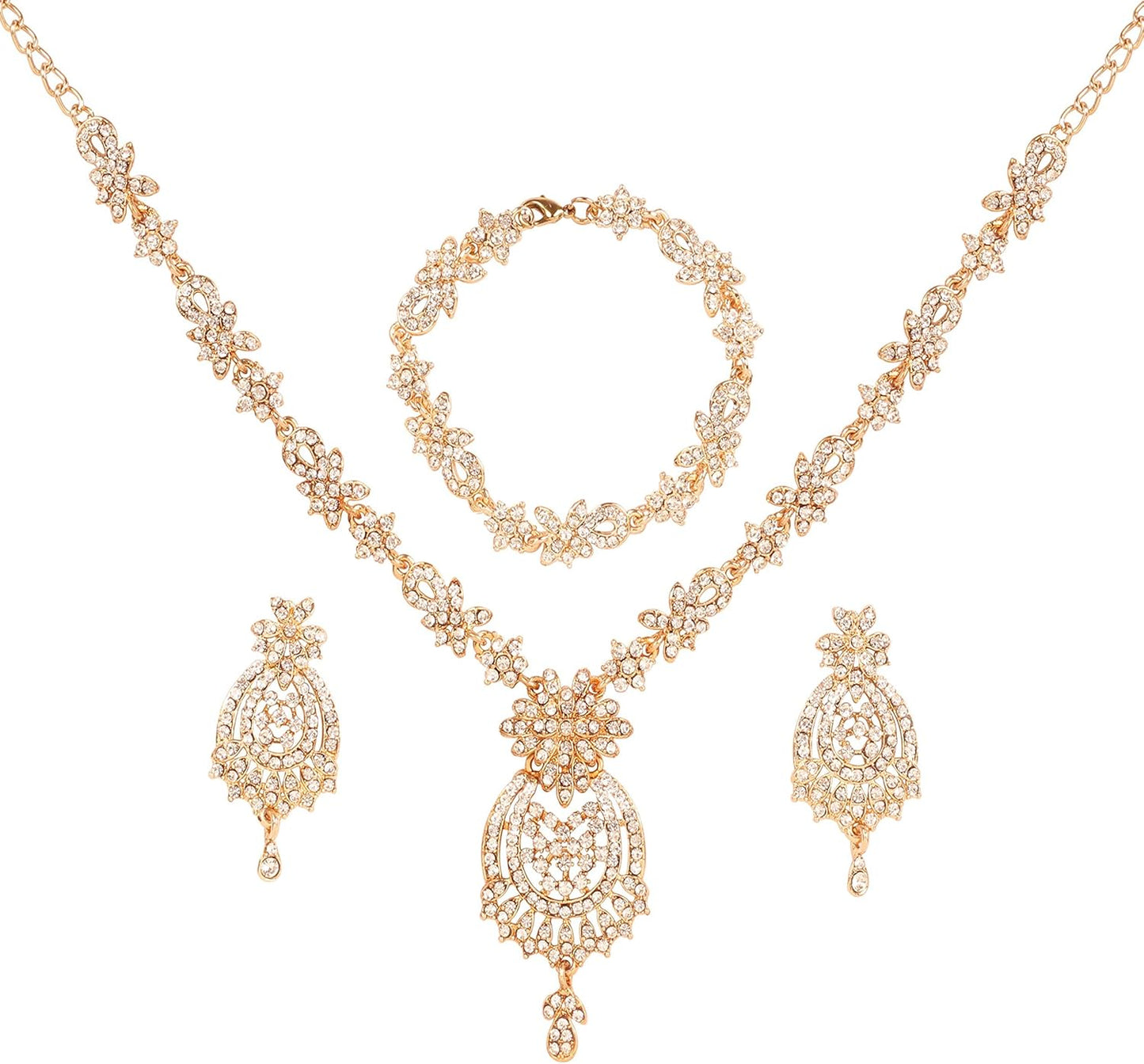 Touchstone Indian jewelry sets for women maang tikka wedding guest gold necklace bollywood jewellery set pageant elegant prom bride accessories western crystal chunky rhinestone necklaces