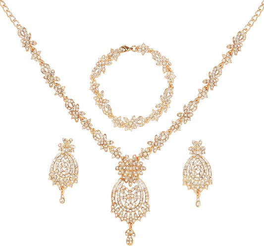 Touchstone Indian jewelry sets for women maang tikka wedding guest gold necklace bollywood jewellery set pageant elegant prom bride accessories western crystal chunky rhinestone necklaces
