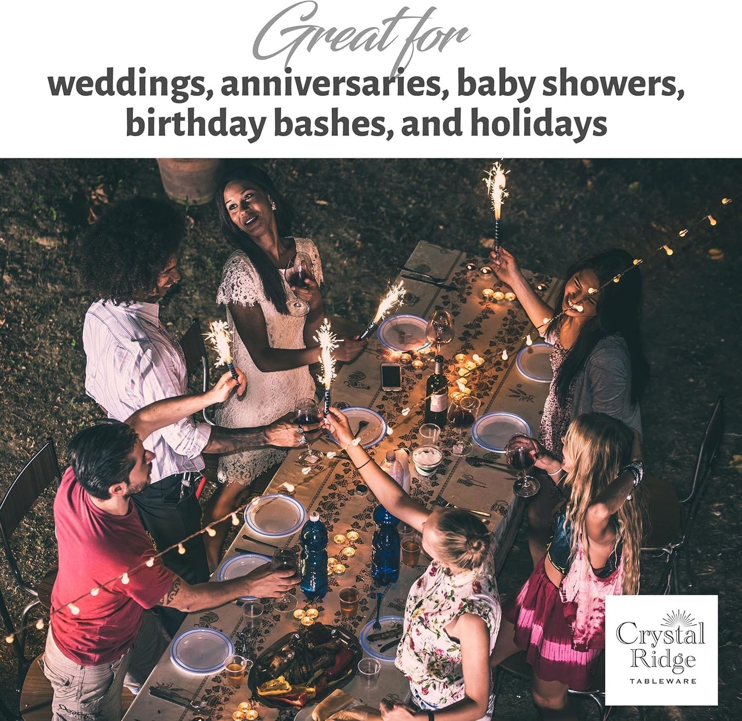 120-Piece Salad Plastic Plates Set - Premium Disposable Plates for Party - White with Blue Rim