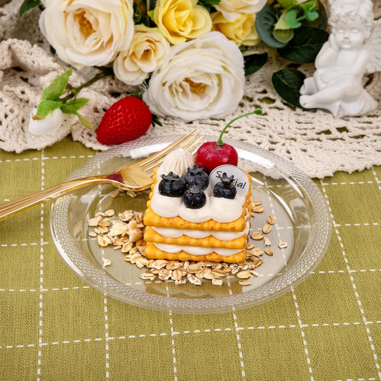 WELLIFE 7 Inch Clear Dessert Plates 150 Count, Clear Disposable Plastic Plates for Party Dessert Cake Appetizers Salad Wedding Engagement St. Patrick's Day Easter