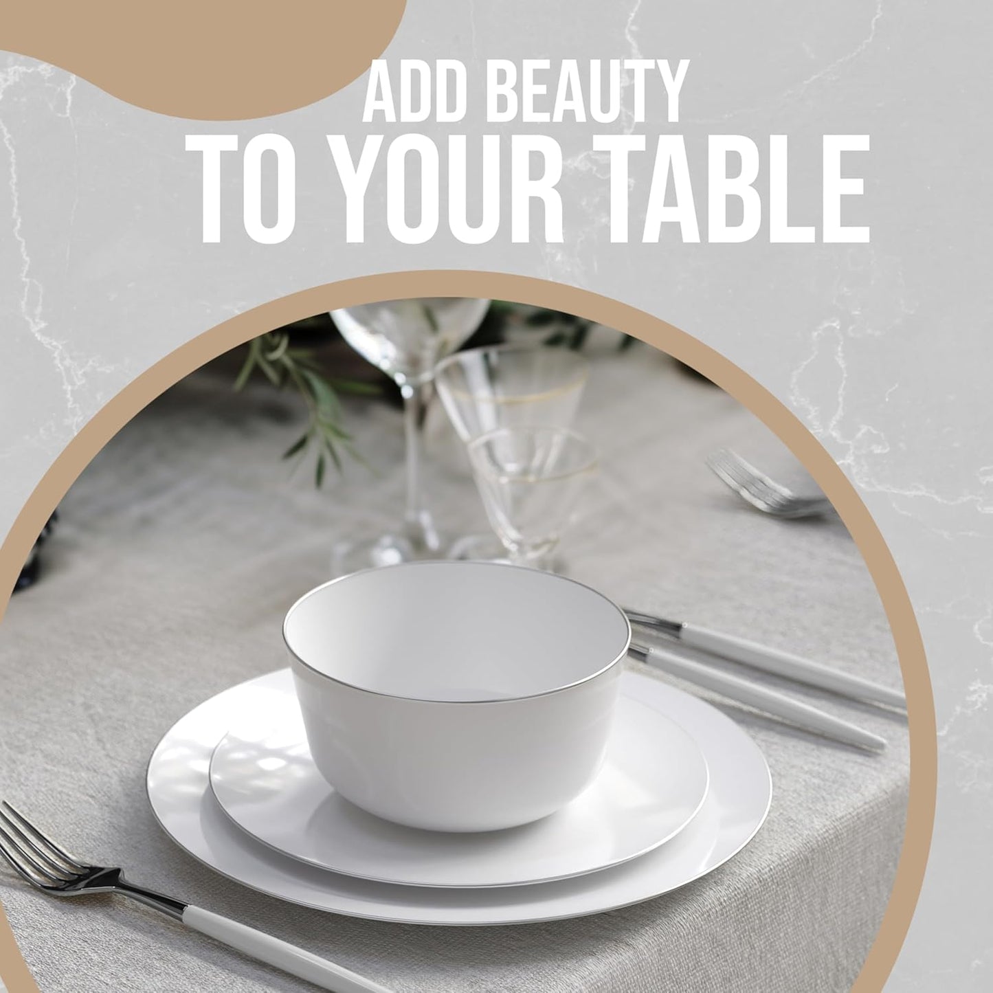 Trendables Plastic Bowls Disposable Bowls 24 Oz Bowl Set Of 20 White Silver Rimmed Fancy Plastic Serving Dishes Perfect for Parties and Events Disposable Candy Bowl