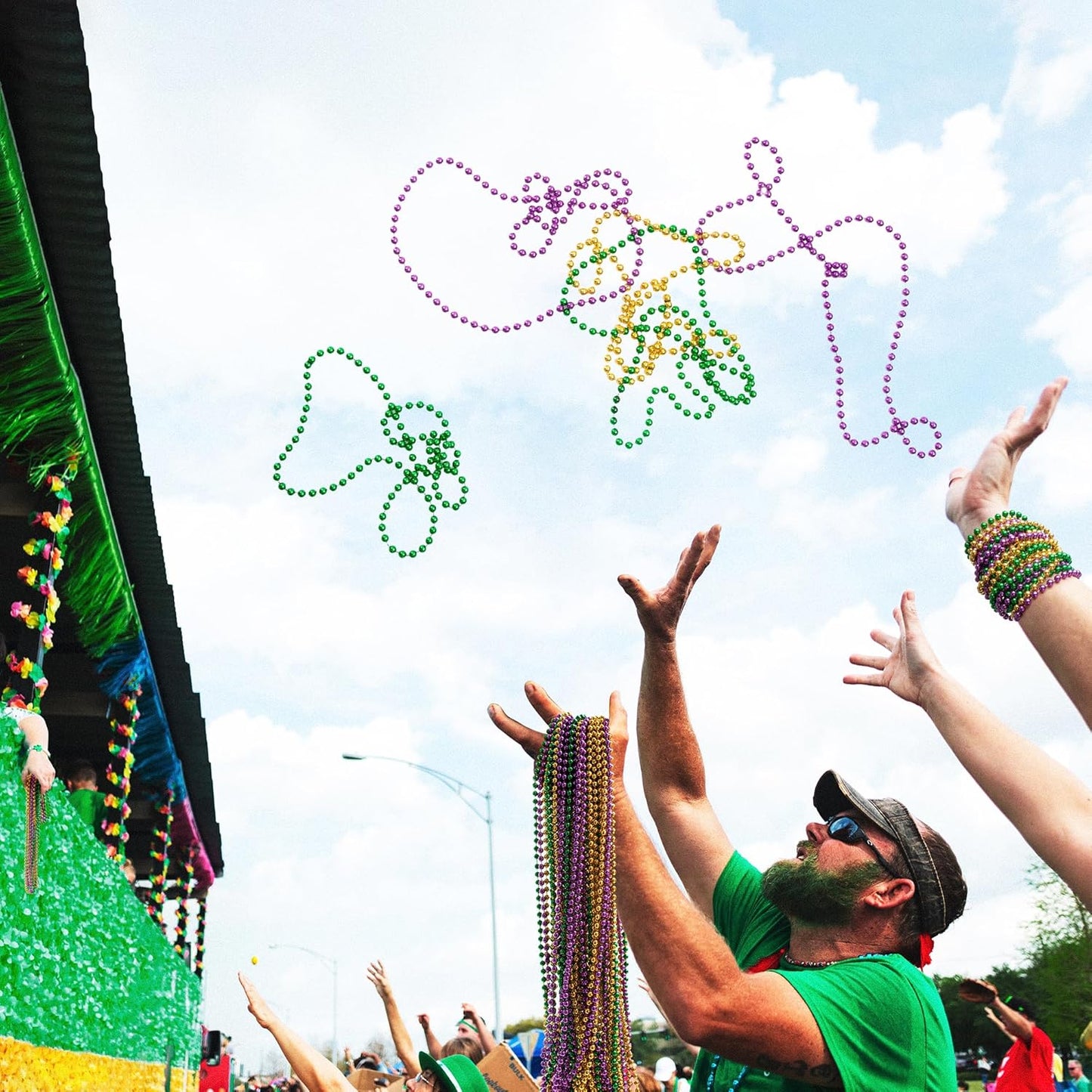 12PCS Mardi Gras Beads, Green Purple Gold Mardi Gras Metallic Costumes Necklaces Bulk, Mardi Gras Beads Necklace Costumes Accessory Sets for Parade Throws Party Decorations Favor Supplies