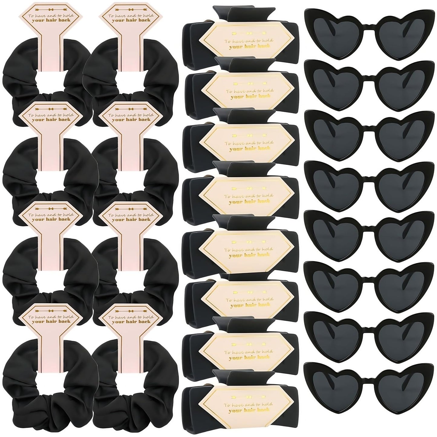 Bridesmaid Scrunchies Proposal Gifts Bachelorette Hair Claws Clips Girls heart sunglasses for Wedding Party Favors (Black)