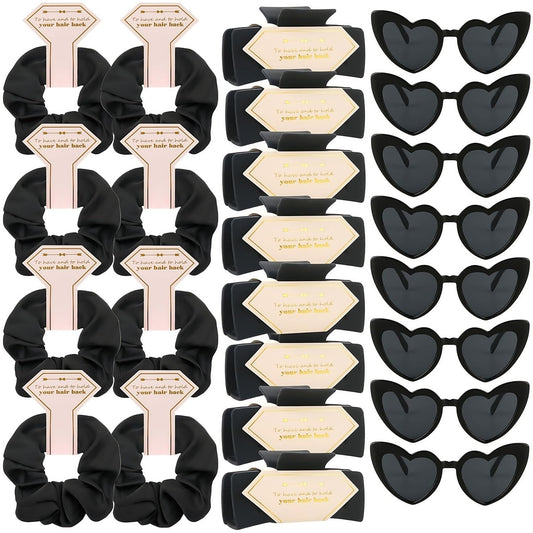 Bridesmaid Scrunchies Proposal Gifts Bachelorette Hair Claws Clips Girls heart sunglasses for Wedding Party Favors (Black)