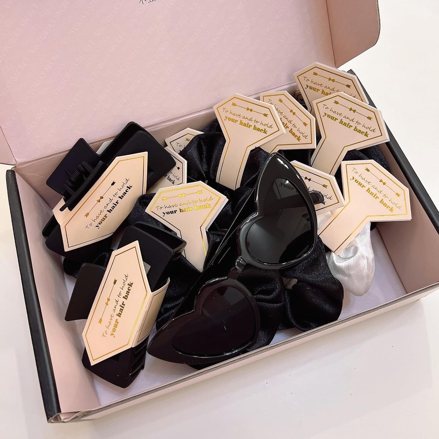 Bridesmaid Scrunchies Proposal Gifts Bachelorette Hair Claws Clips Girls heart sunglasses for Wedding Party Favors (White&black 40sets)