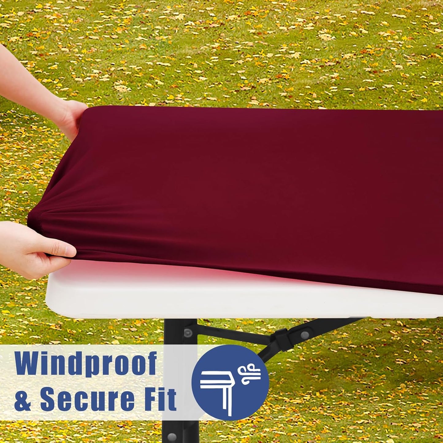 Spandex 4 Foot Rectangle Table Cloth 2 Pack, Elastic Fitted Tablecloths for Picnic, Stretch Washable Patio Table Cover for Outdoor, Camping, Banquet and Parties (Wine Red, 30"x48")