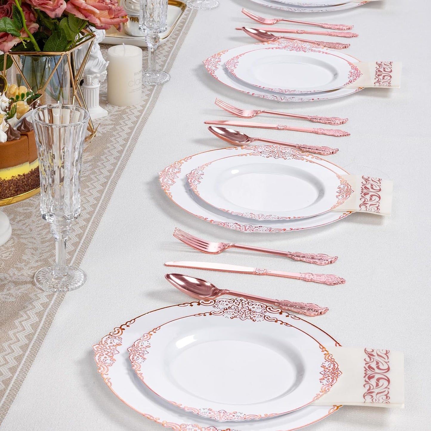 Goodluck 100PCS Rose Gold Plastic Plates – 10.25” Heavy Duty Disposable Dinner Plates & Party Plates for Weddings, Parties, Events – Elegant, Sturdy