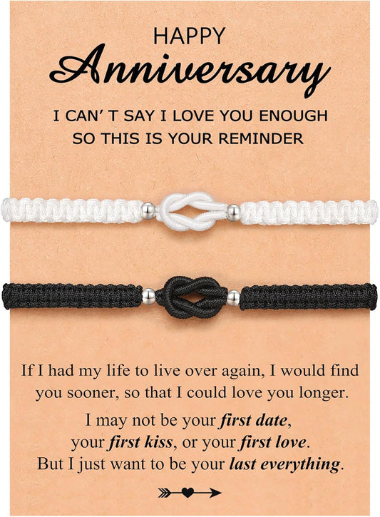 UNGENT THEM Pinky Promise Knot Couples Bracelets Anniversary Christmas Valentines I Love You Gifts for Boyfriend Girlfriend Women Men