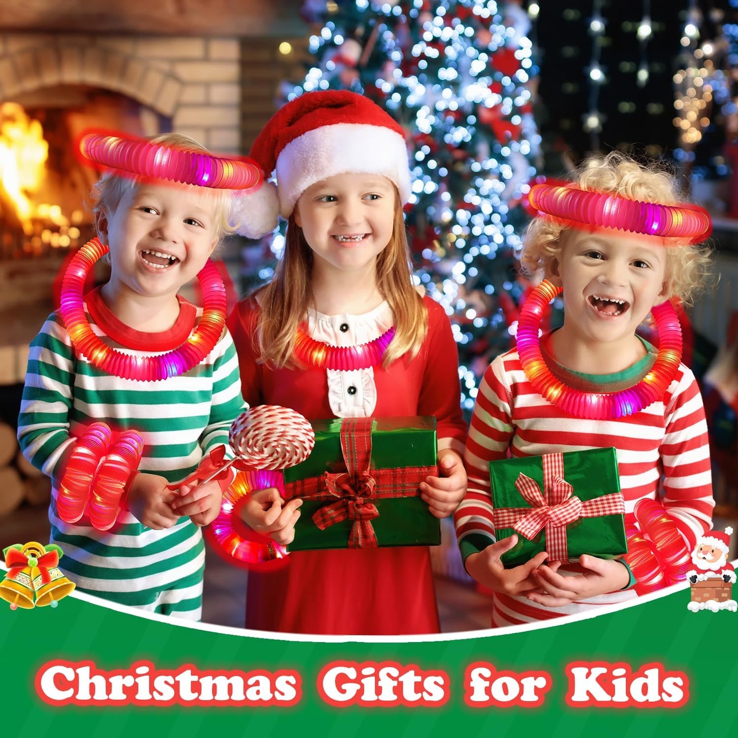 24 PCS Red Glow Sticks Party Favors for Kids, Christmas LED Light Up Necklaces Bracelets Accessories for Toddlers, Glow New Year Eve Party Supplies Birthday Dance Camping Decorations for Boys Girls