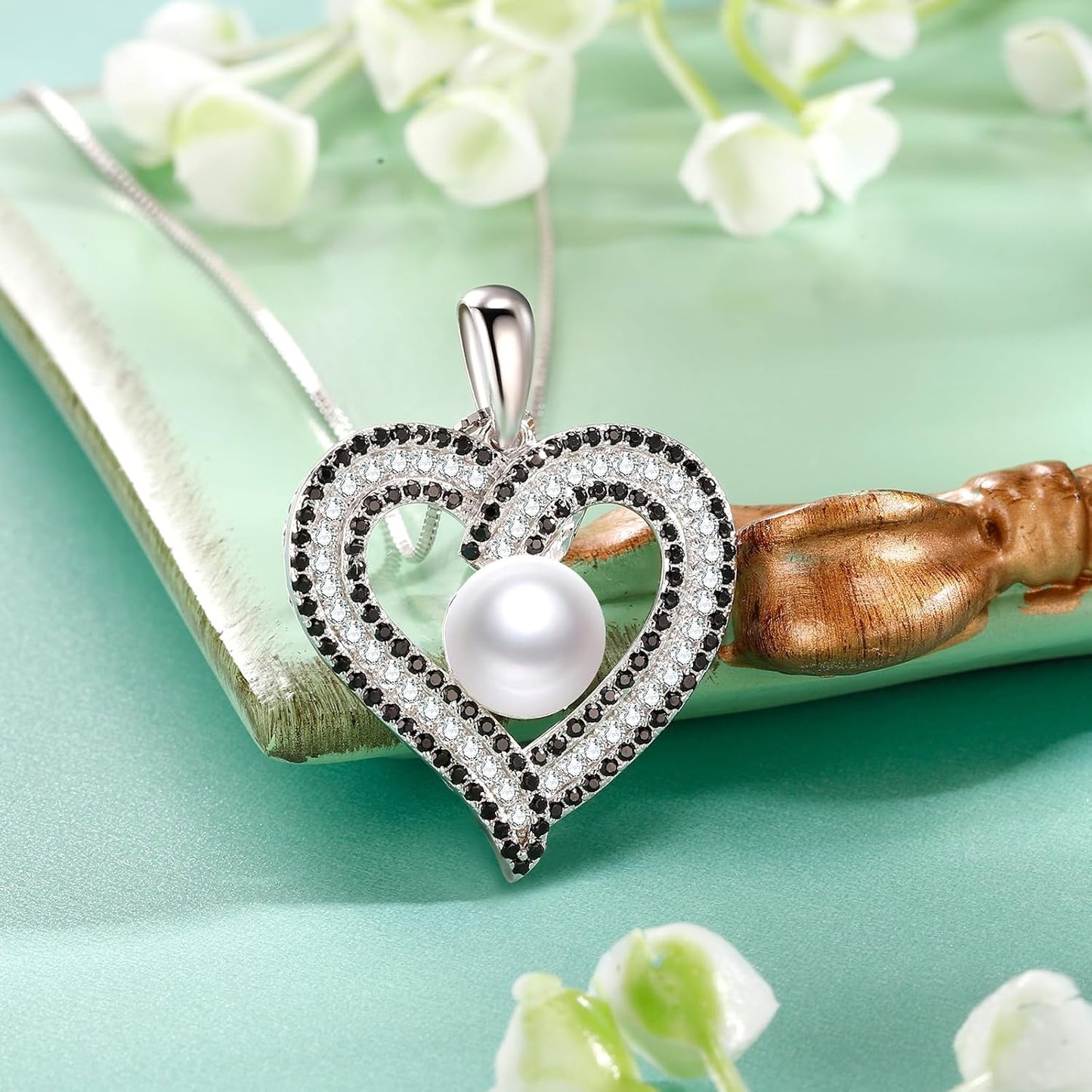 Gifts for Women Wife-Pearl Heart Pendant Necklace- Birthday for Girlfriend, Valentine's Day for Wives, Mother's Day for Mom Grandma, Gifts for Her on Wedding Anniversary Christmas Fine Jewelry