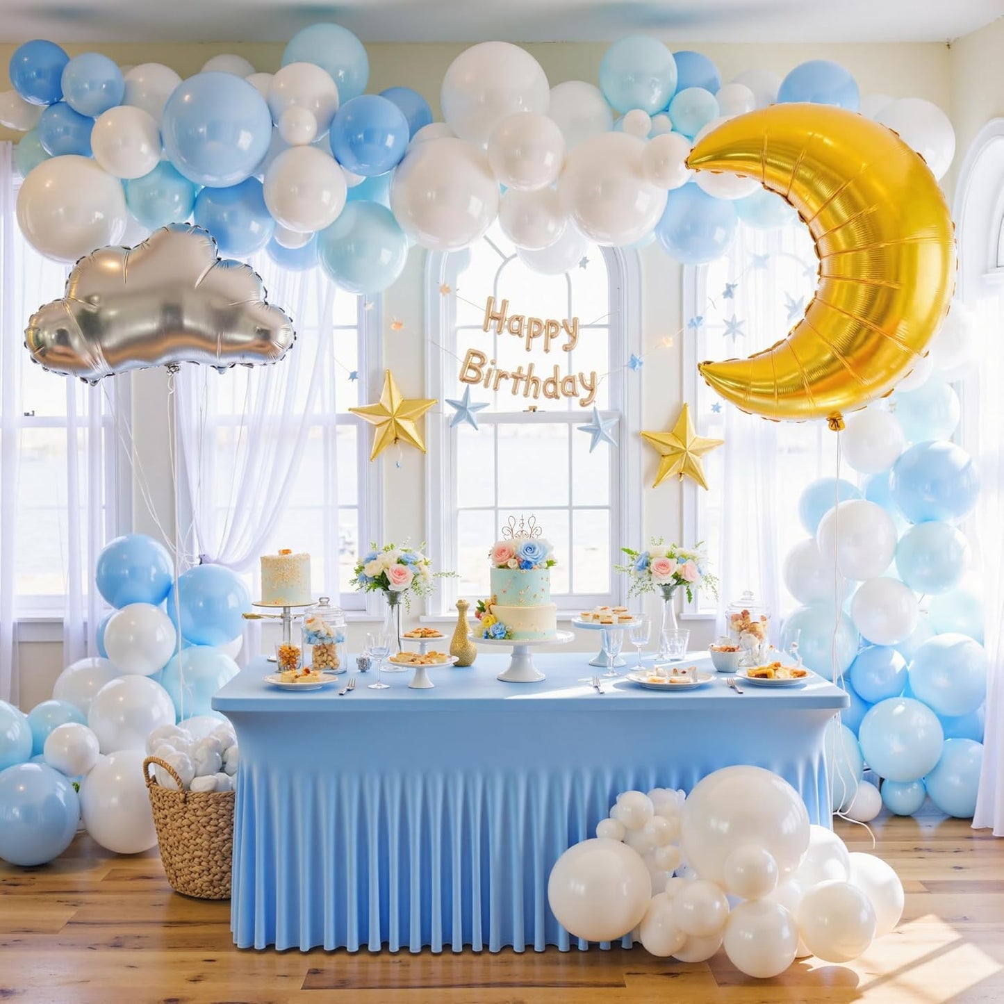 leegleri 2 Pack Baby Blue Fitted Table Clothes for 8 Foot Rectangle Tables, Wrinkle Free, Banquet Weddings Parties Skirts