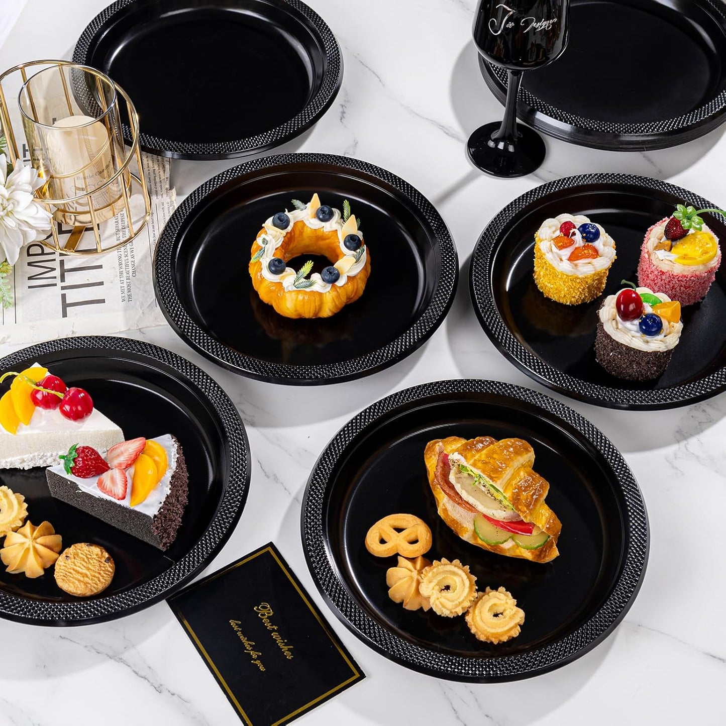 WELLIFE Black Plastic Plates 10 Inch 50 Count Disposable Plate for Party Halloween Plastic Plate, Large Big Plates for Dinner Party Supplies Birthday Camping BBQ