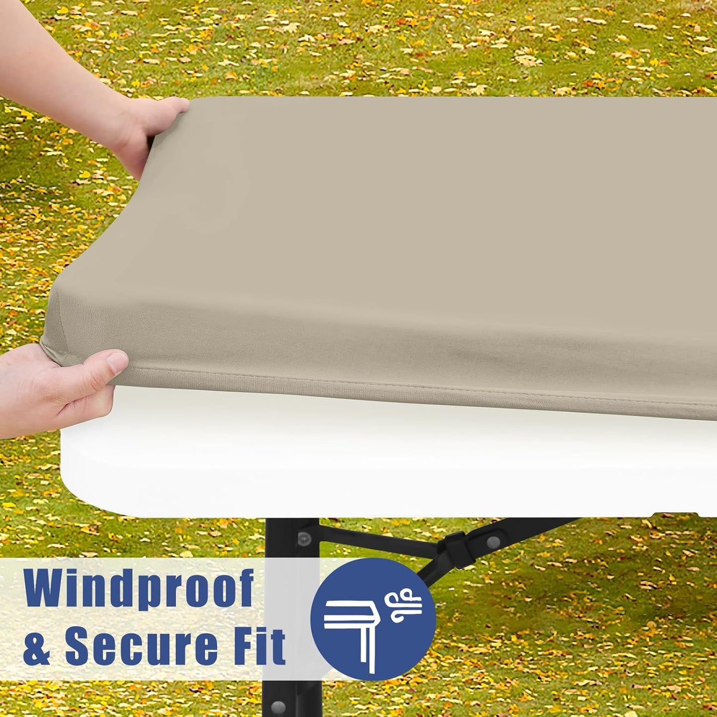 Spandex 5 Foot Rectangle Table Cloth 2 Pack, Elastic Fitted Tablecloths for Picnic, Stretch Washable Patio Table Cover for Outdoor, Camping, Banquet and Parties (Taupe, 30"x60")