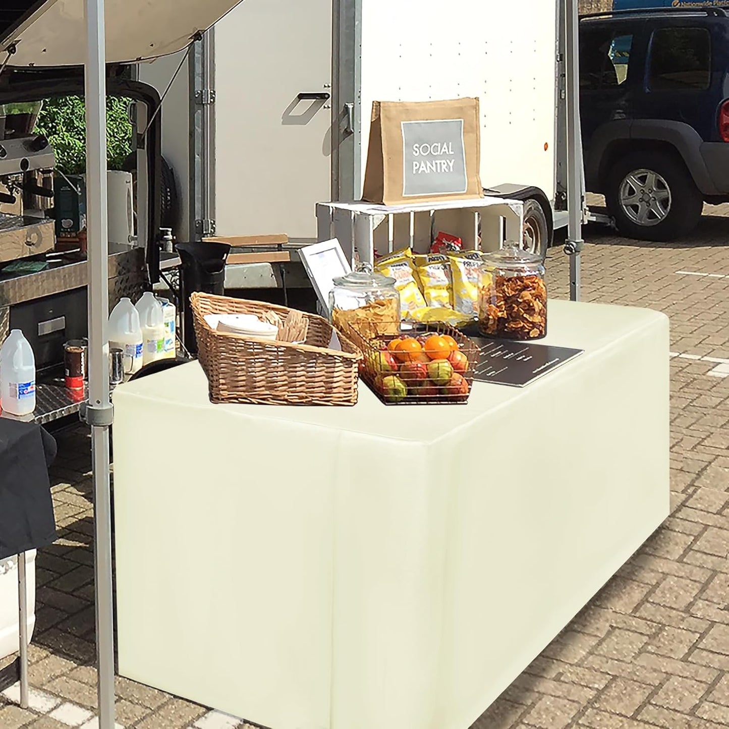 HolidayIdeas 4 Pack Fitted Table Clothes - 48 x 24 Inch - Butter Cream Rectangle Tablecloths for 4 Foot Tables, Polyester Fabric Folding Table Covers for Parties, Holiday Dinner, Wedding, Trade Show