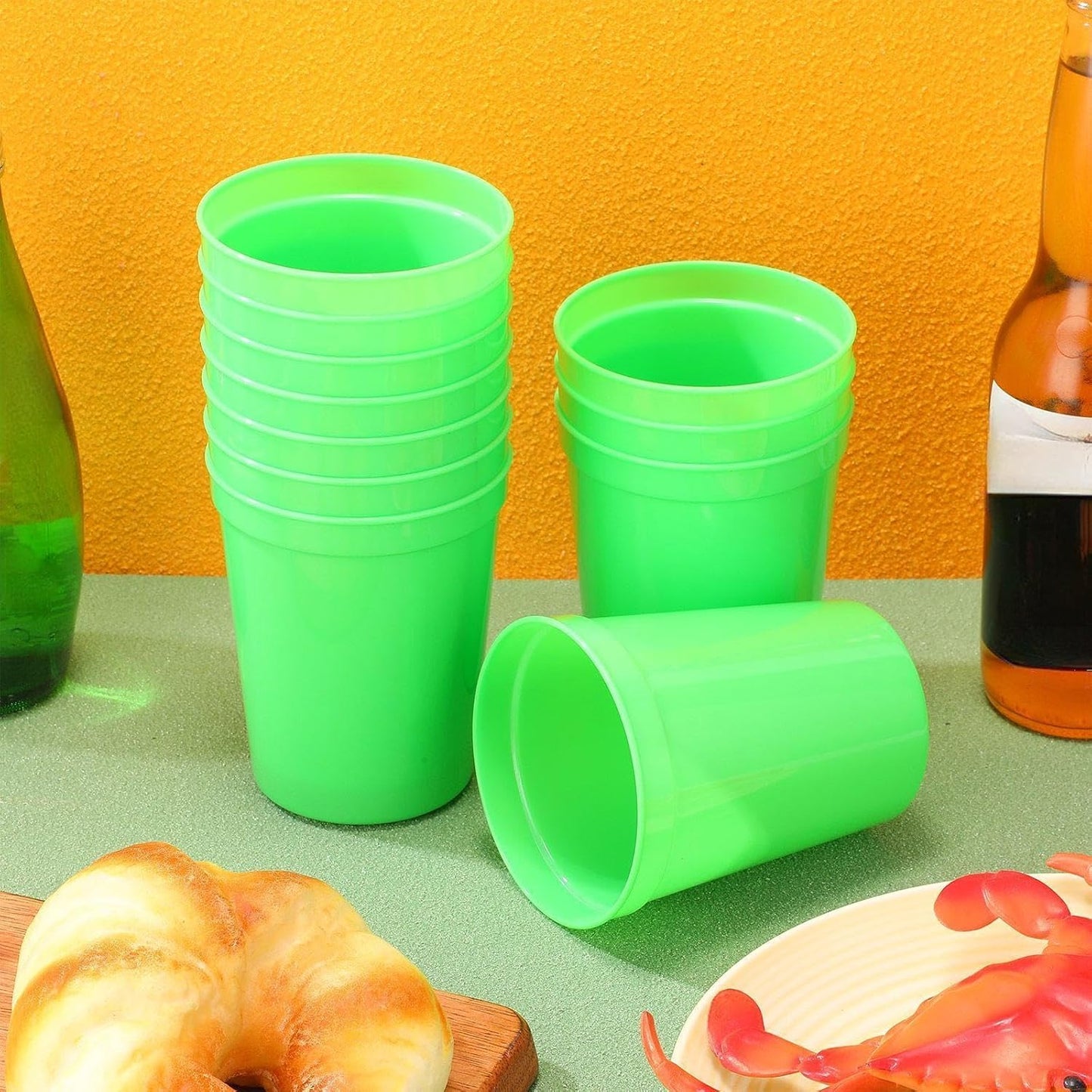 Yungyan 36 Pack 16oz Stadium Cups Reusable Plastic Cups Blank Drink Tumblers for Parties, Events, DIY Projects, 4.5 x 3.54 x 2.72 Inch (Green)