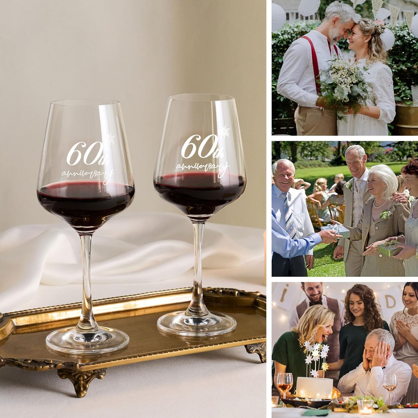 AW BRIDAL 60th Anniversary Wedding Gift for Couple 60 Years Anniversary Wine Glasses with Engraved Box Anniversary 60th Gifts for Parents