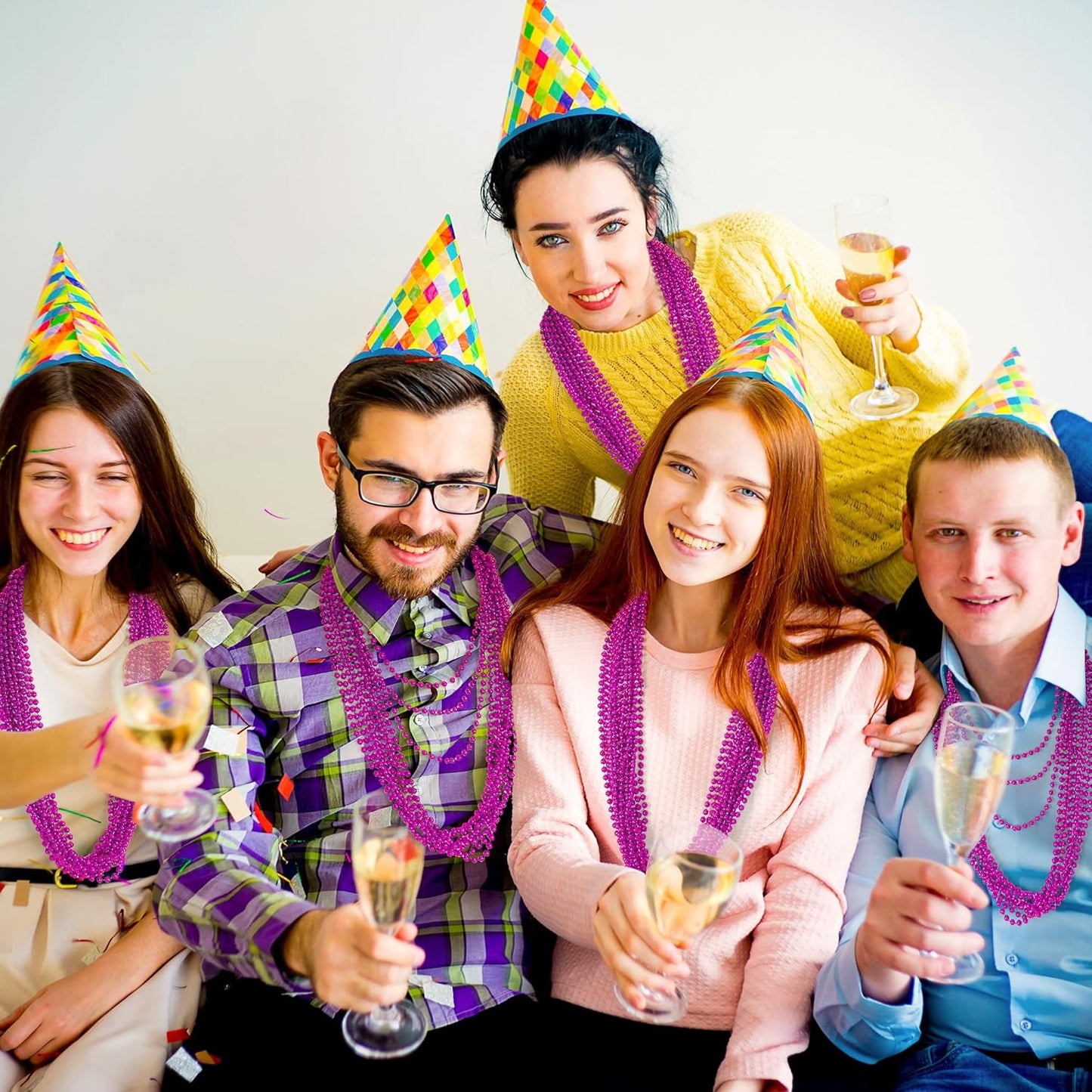 120PCS Mardi Gras Beads, 33 IN Bead Necklace, Rosered Mardi Gras Accessories, Party Costume Beads Parade Throws Bulk for Christmas Baby Shower Pirate Party Favors Supplies Decor