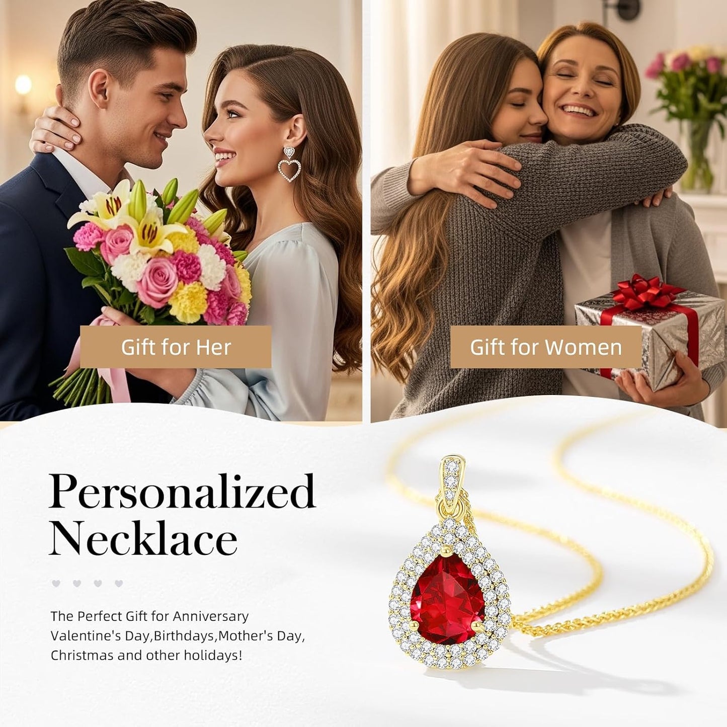 Gold Necklace for Women-Teardrop Birthstone Pendant-18K Gold Plated Chain with Light-Up Gift Box, Jewelry for Women,Anniversary Birthday Gifts for Her Wife Girlfriend Mom,Womens Jewelry