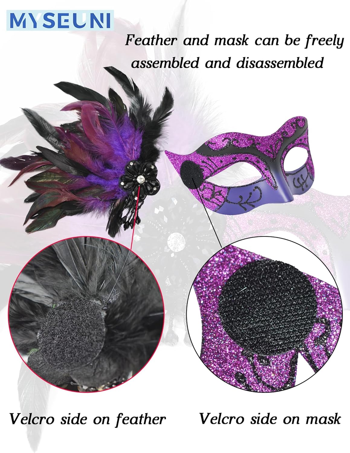 Masquerade Mask for Couple Purple - Feather Masquerade Masks & Venetian Mask for Mascarade Party, Mardi Gras, Halloween Cosplay Prom, Christmas