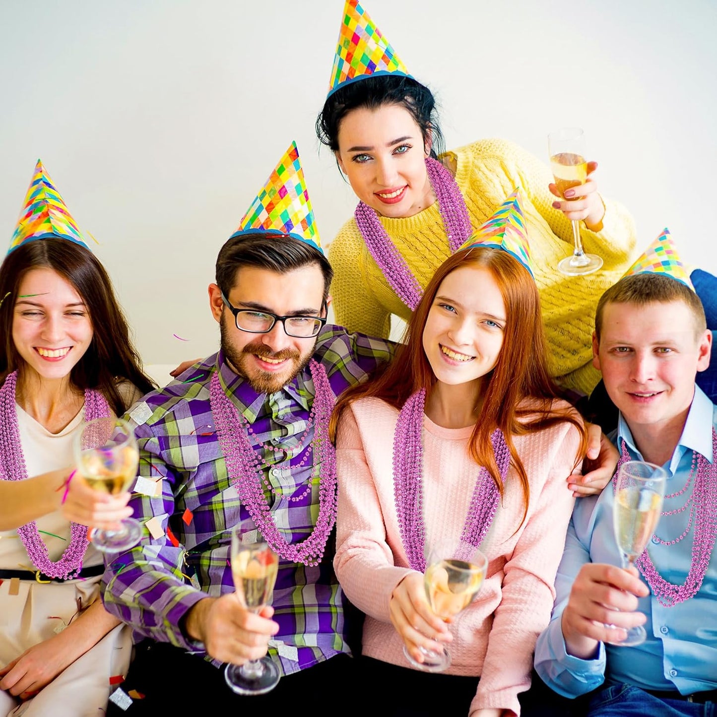 200PCS Mardi Gras Accessories, 33" Bead Necklace, Mardi Gras Beads, Party Costume Beads Parade Throws Bulk Party Favors Supplies Decor for Pirate Gender Baby Shower Birthday Wedding