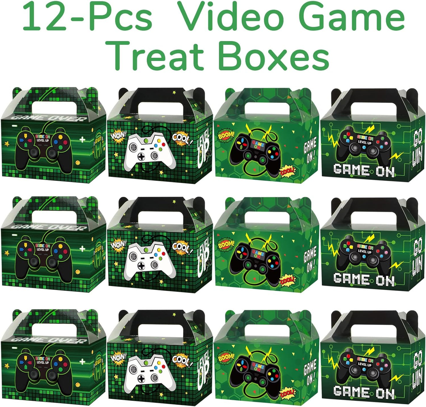 12 Pack Video Game Party Boxes Game On Party Favor Candy Treat Boxes Bags Gaming Birthday Goodies Valentine's Day Gift Boxes for Kids Birthday Baby Shower Party Decorations Supplies 6 x 3 x 3.5 Inches